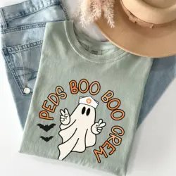 Comfort Colors Peds Halloween T Shirt Pediatric Nurse Boo Crew Ghost Fall Oversized Group