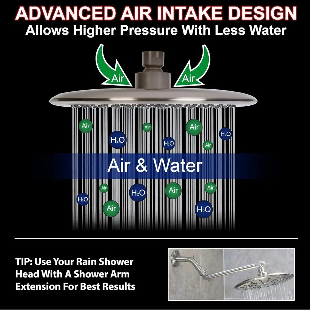 9 رؤوس دش مطري علوية ممتازة مع ذراع تمديد، 1.8 جالون في الدقيقة، نيكل مصقول، متوافق مع كاليفورنيا