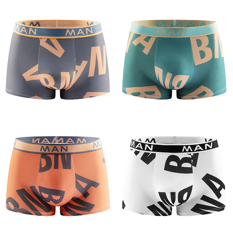 4Pcs Fashion Men Panties Seamless Letter Printed Underpants Breathable Man Underwear Plus Size Male Boxer Calzoncillo Hombre Hot