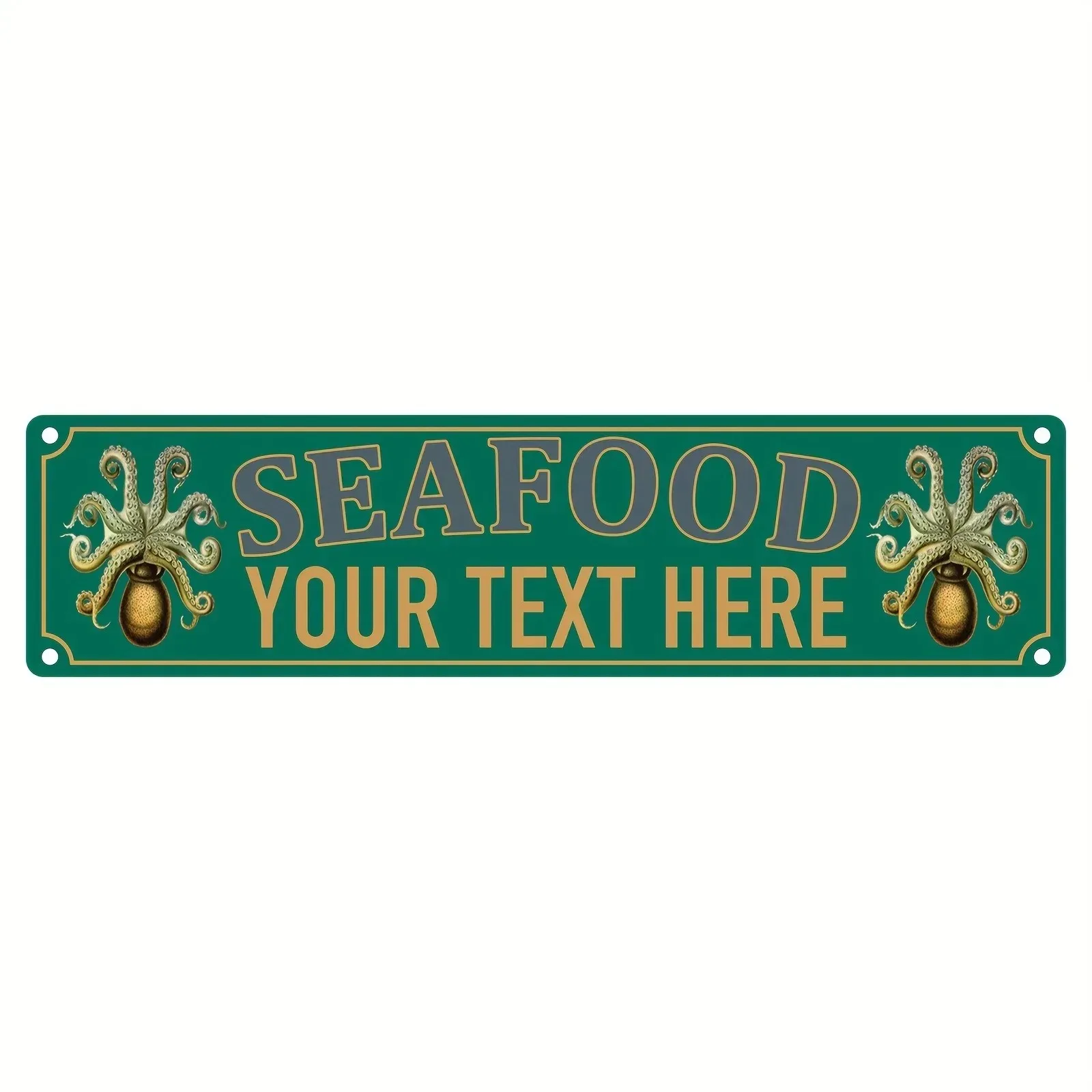 CIFbuy Customizable Vintage Dark Green Seafood Metal Plaque,Personalized Octopus Custom‑Text Indoor Outdoor Restaurant Bar Wall