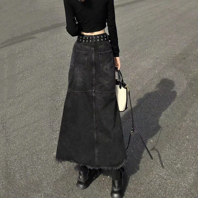 Denim Skirts Women High Waist Distressed Vintage American Streetwear Ulzzang  Students Spring Chic Trendy Gothic Faldas