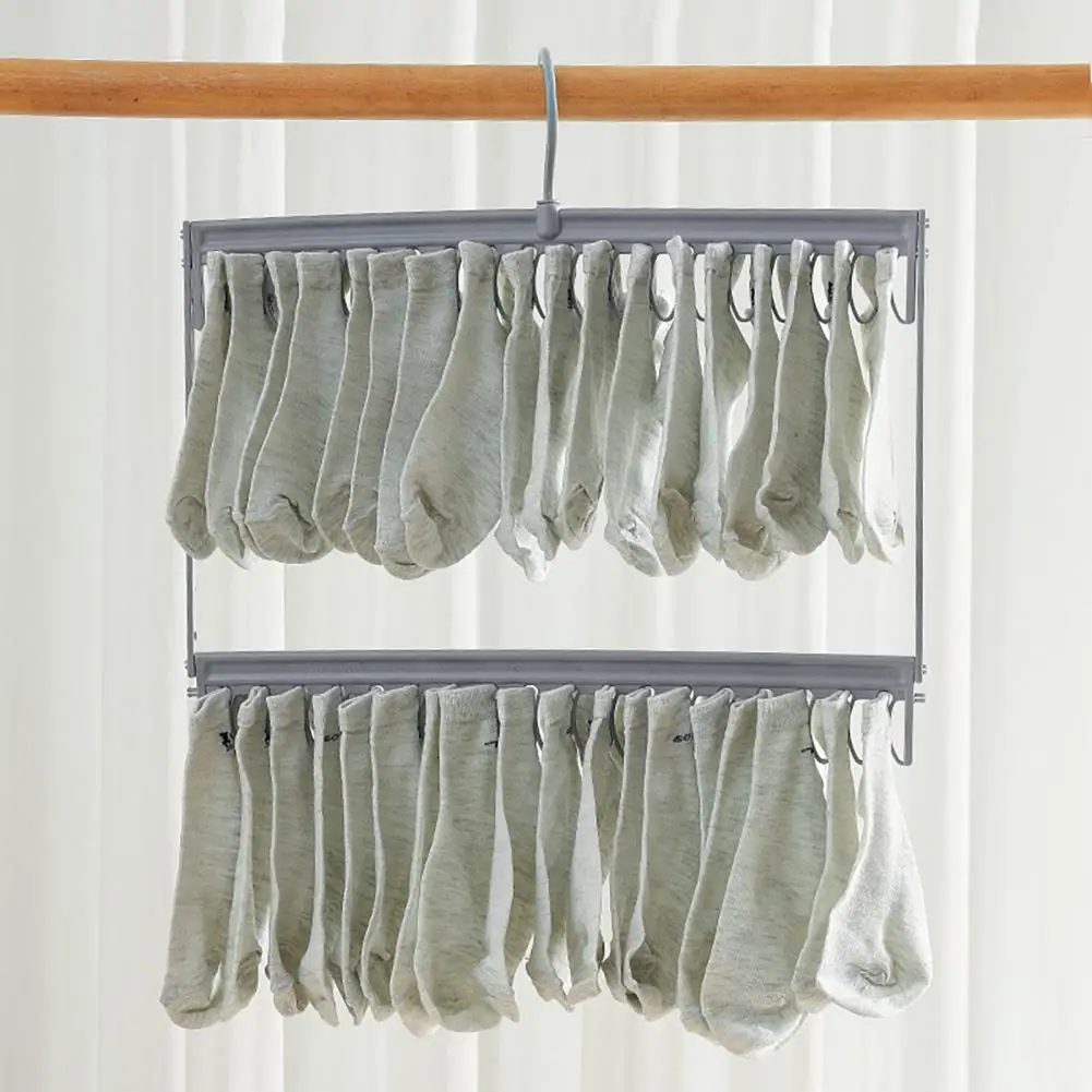 Socks Underwear Drying Rack With Rotatable Hook Strong Load-bearing Windproof Clothes Drying Hanger Rack Laundry Airer Hanger