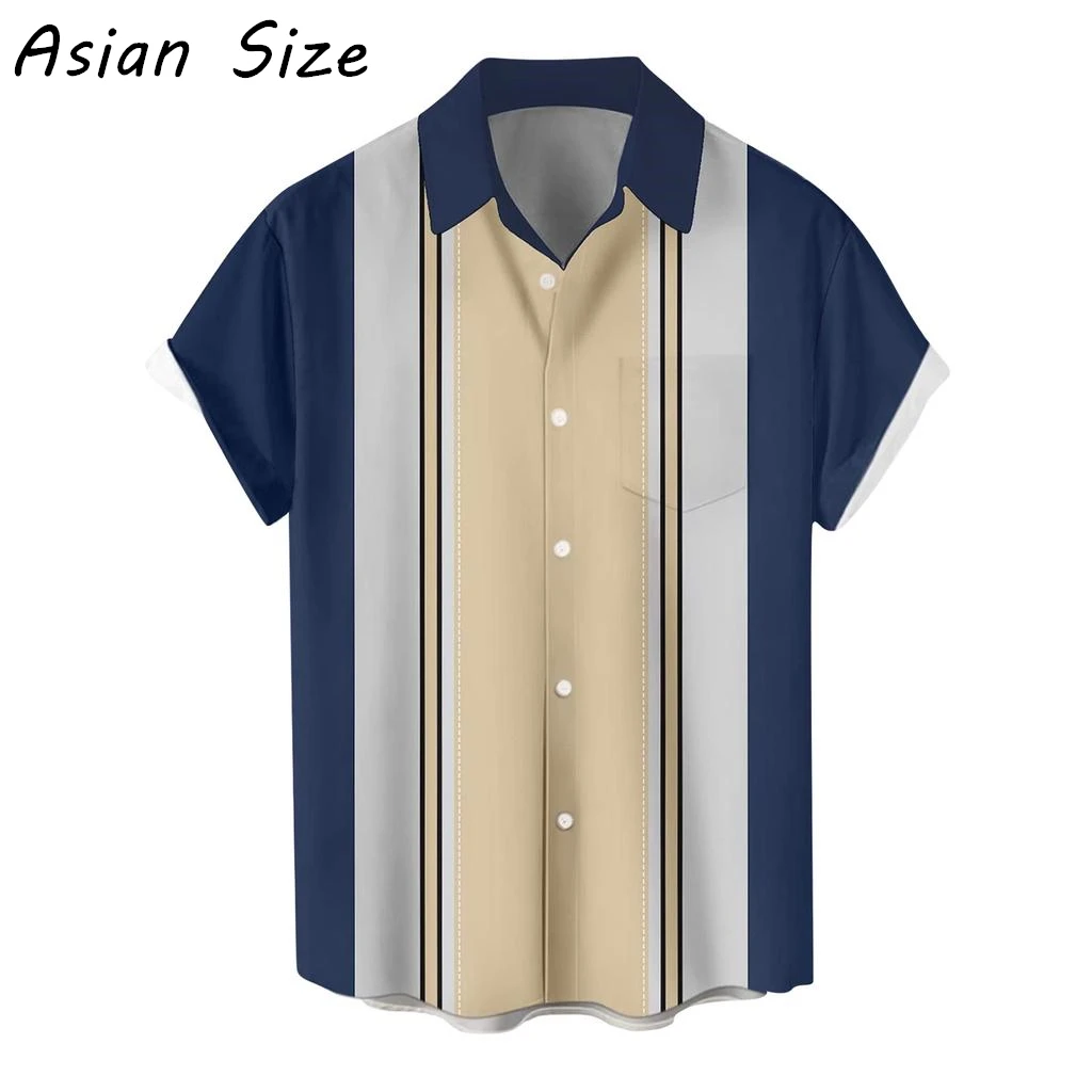 

Men's Stripe Black Hawaiian Shirts Button Up Summer Tropical Shirt Lightweight Breathable Shirt Casual Large Size Street Camisa