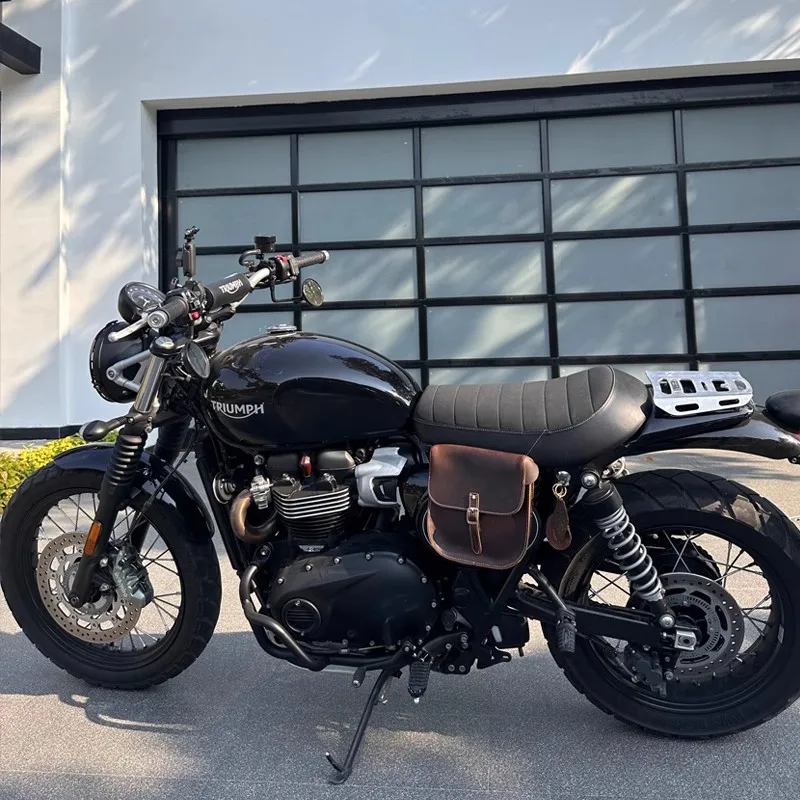 Retro Side Bag for Triumph Bonneville T100 T900 T120 And Speed Twin Motorcycle PU Leather Storage Saddlebag with Strap