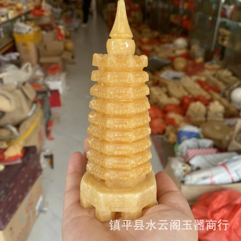 

Natural Jade Beige Jade Wenchang Pagoda Nine-Tier Living Room Office Jade Carving Study Jade Ornament Live Supply