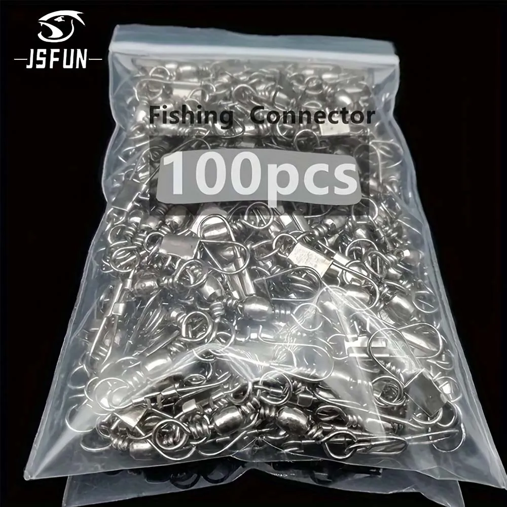 JSFUN 100Pcs Fishing Connector Swivels Interlock Pin Bearing Rolling Swivel Snap Swivel Fishhook Carp FishingLure Accessories