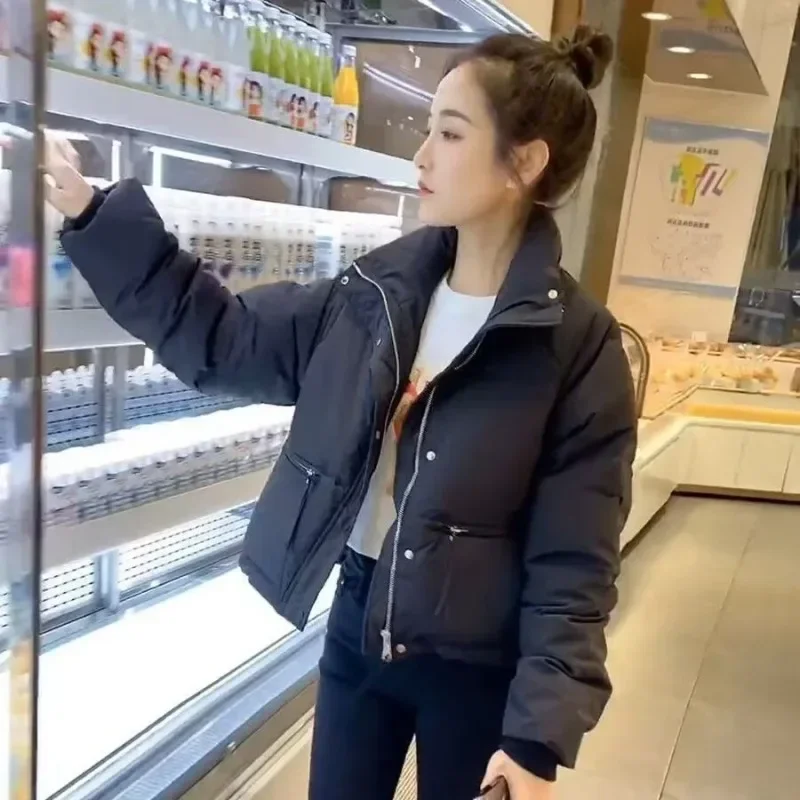 

Короткие стильные парки женские уютные зимние однотонные элегантные универсальные костюмы минималистичный ретро теплый Harajuku корейская мода с длинным рукавом