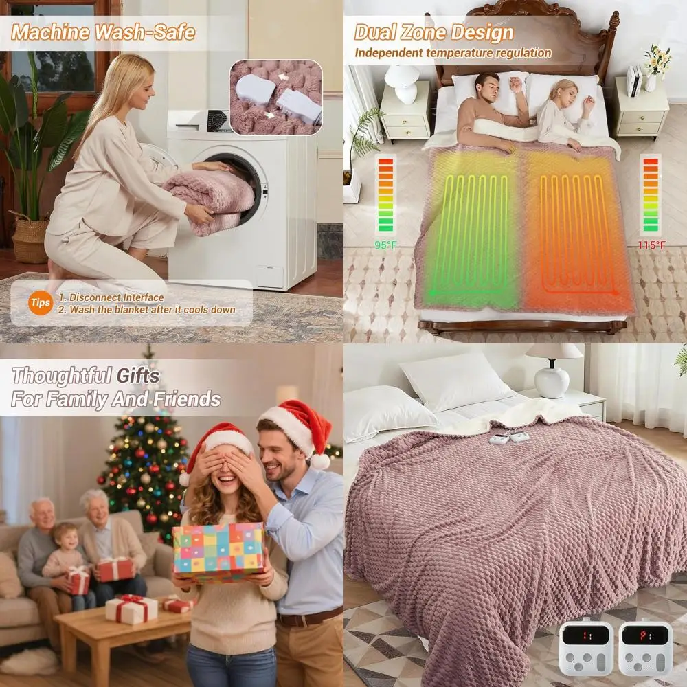 

Queen Size Electric Heated Blanket 84x90 - Dual Controls, 10 Heat Levels, Auto-Off, Soft Fleece, Machine Washable, Pink