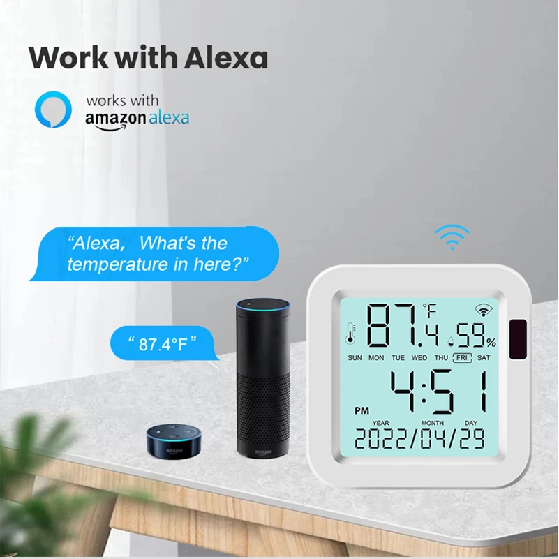 Tuya Temperature and Humidity Smart Sensor With Backlight for Smart Home WiFi Smart Life Work with Alexa Google Assistant