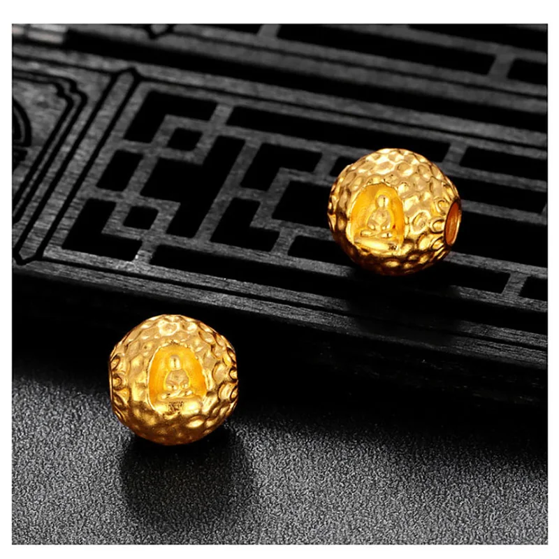 1pcs Real 24K Yellow Gold Pendant 3D Hard Gold Formless Buddha Lucky Gold Bead Bless Buddha Round Bead Pendant 12mm