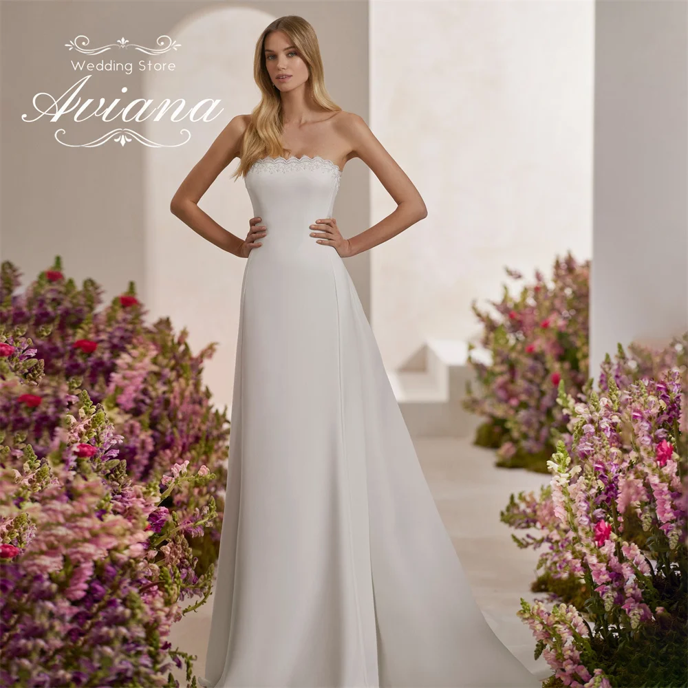Customized Aviana Strapless Sleeveless Mermaid Wedding Dress Floor Length Sweep Train Ruffles Simple Design Lace Sequin 2025