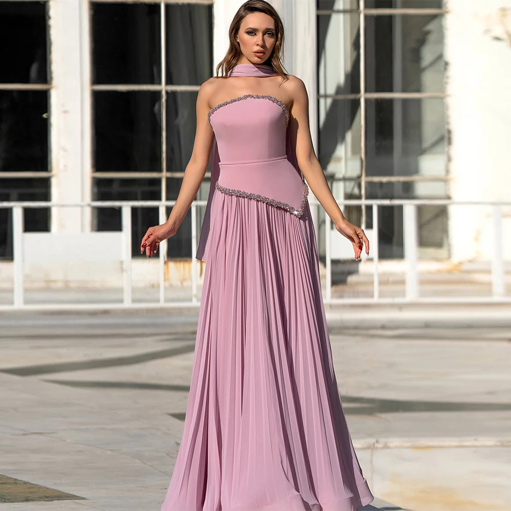 

Exquisite Chiffon Evening Dress Luxury Strapless Homecoming Dresses Delicate Crystal Customized Special Occasion Gowns