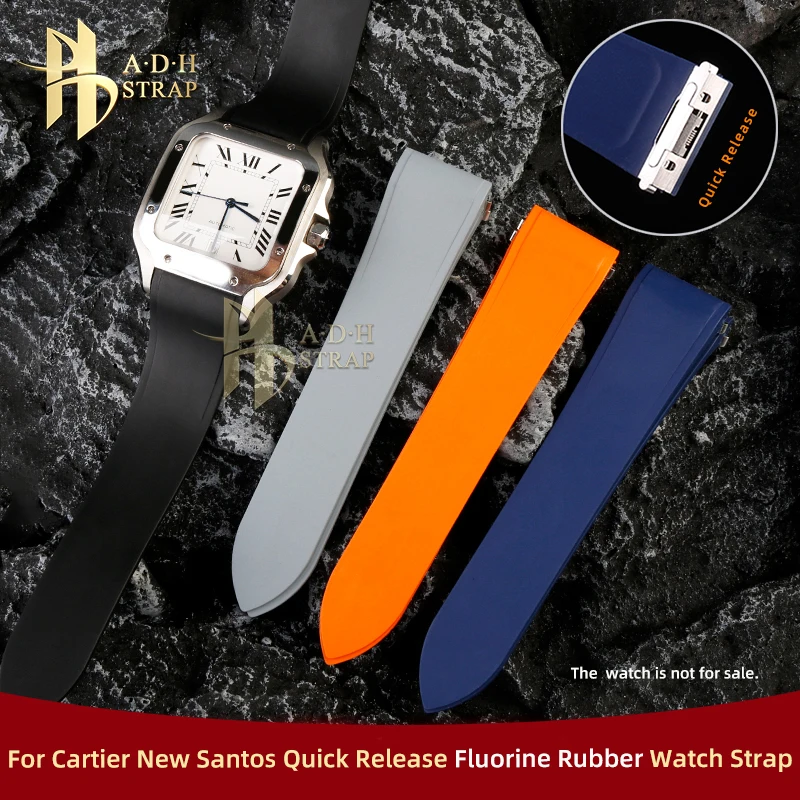 

High Quality Fluororubber Strap For Cartier New Santos W2SA0006 WGSA0037 WSSA0009 Watch Band Quick Release Waterproof Bracelet