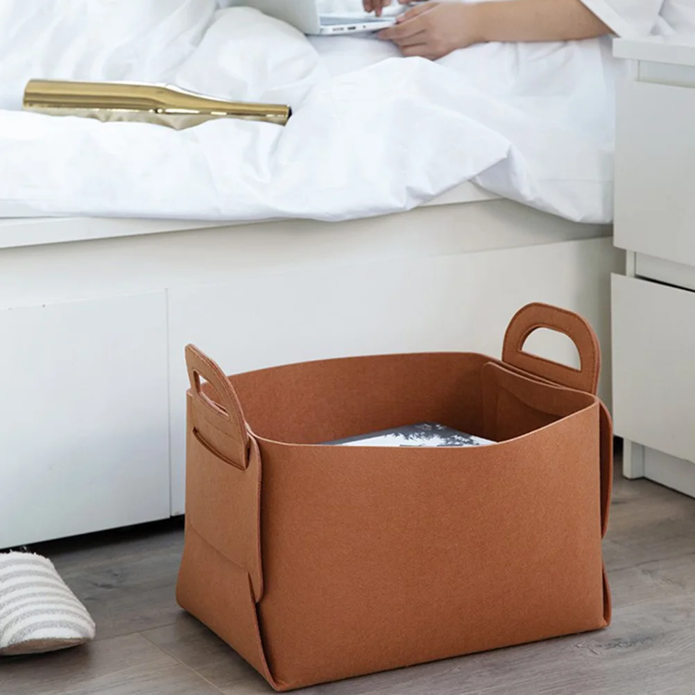 

2pcs Felt Storage Basket Desktop Container Crate Gray Brown Small Size Office Stationery File ganizer Keeps Things Tidy Modern