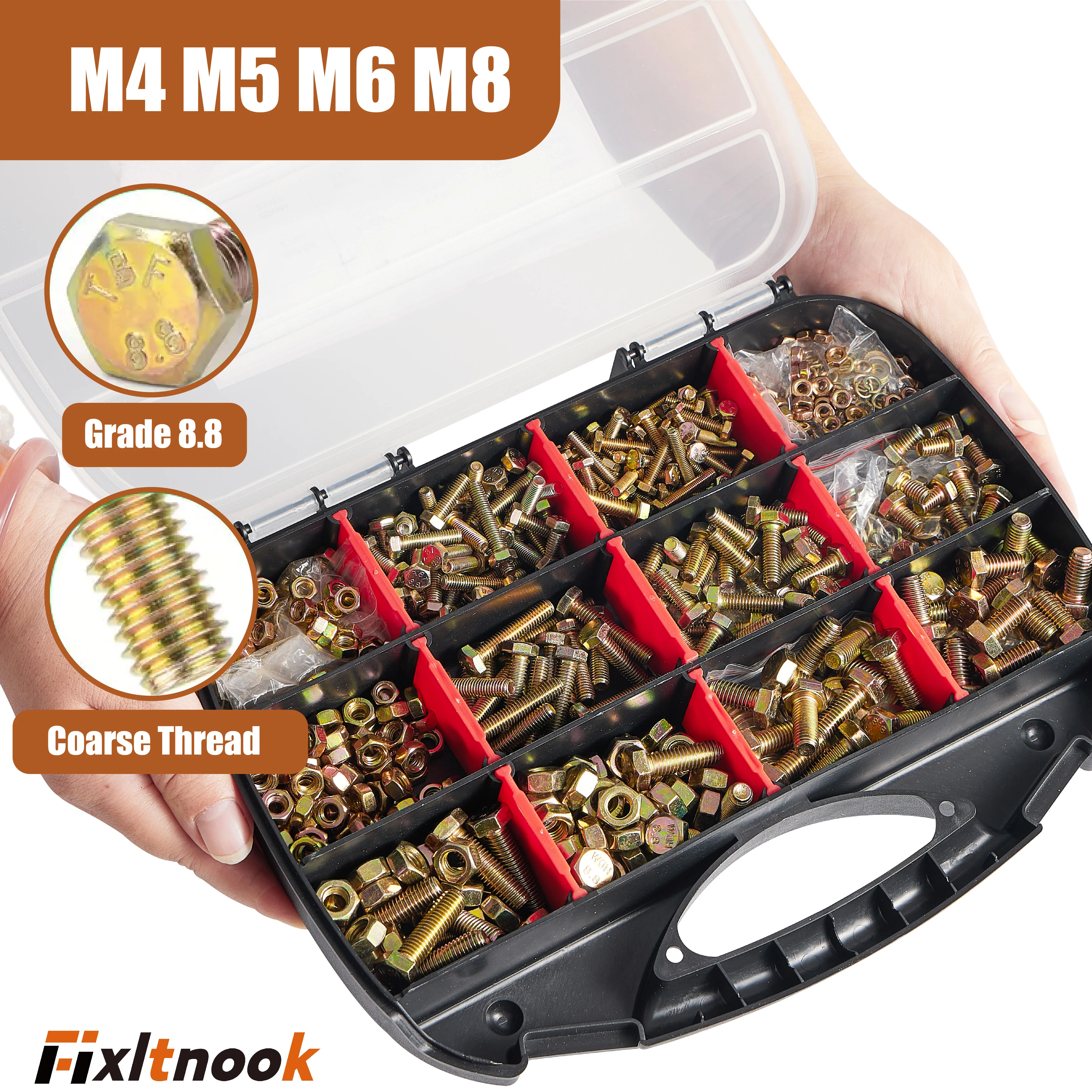 907 قطعة، مجموعة مسامير متري بدرجة 8.8، مجموعة مسامير وصامولة شديدة التحمل M4 M5 M6 M8، مطلية بالزنك الأصفر
