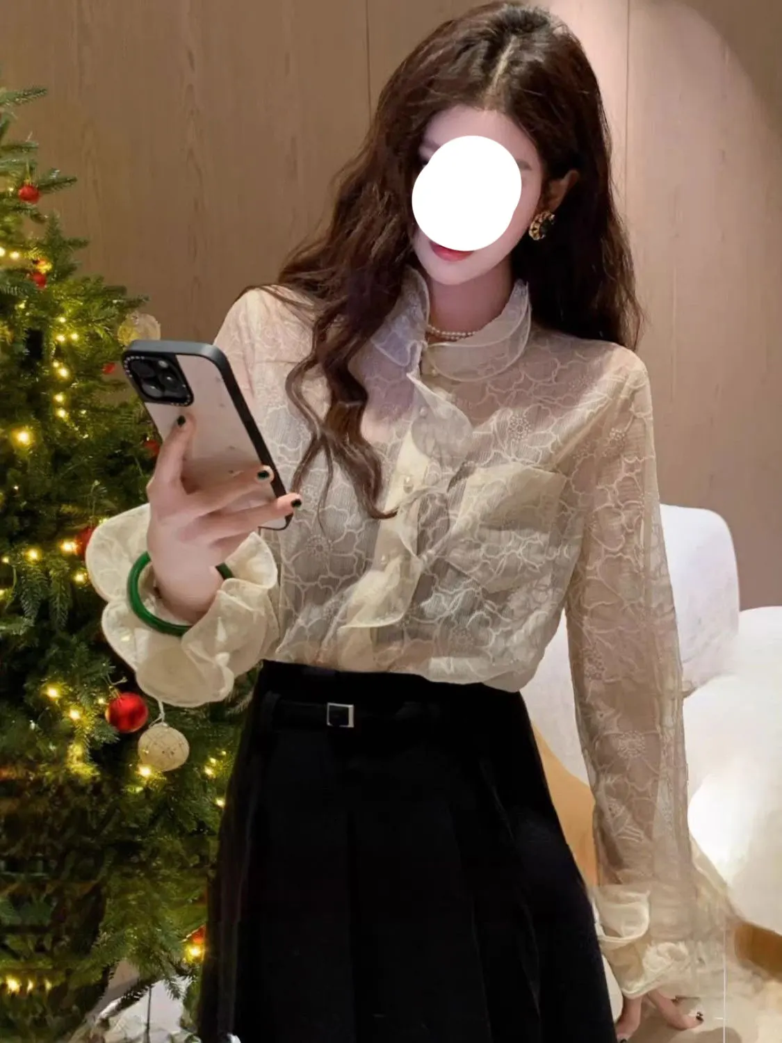 

Женская свободная блузка с вышивкой и длинным рукавом, воротником-стойкой и кружевной отделкой, весенняя новинка, универсальный топ во французском стиле