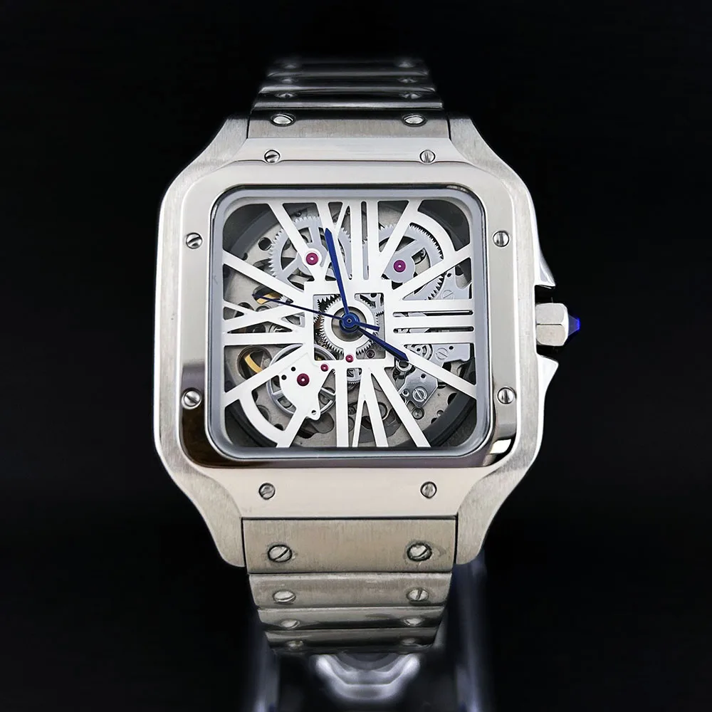 NH70 watch square watch men's watch stainless steel automatic mechanical watch hollow dial NH70 movement sapphire glass