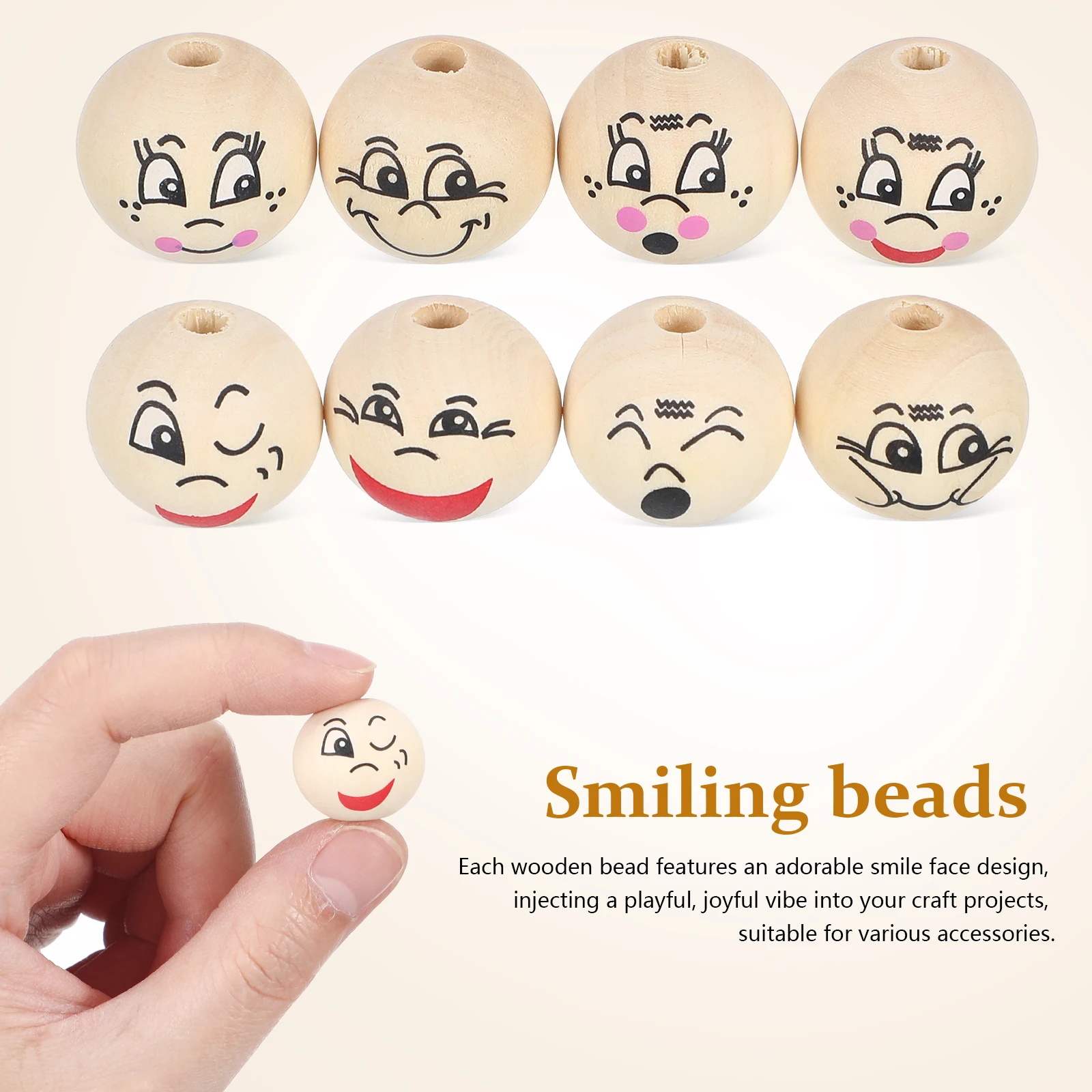 

80 Pcs Wooden 20mm Craft Jewelry Making Bracelets Wood Beads Garland Garland Home Smile Face Beads Decor Projects