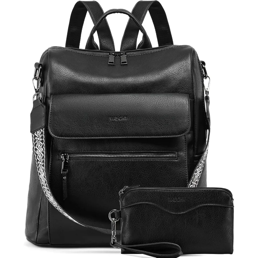 

VASCHY Backpack Purse for Women Large Vegan Leather Backpack Purse with Wallet Pouch Set Convertible Handbag for Ladies Guitar