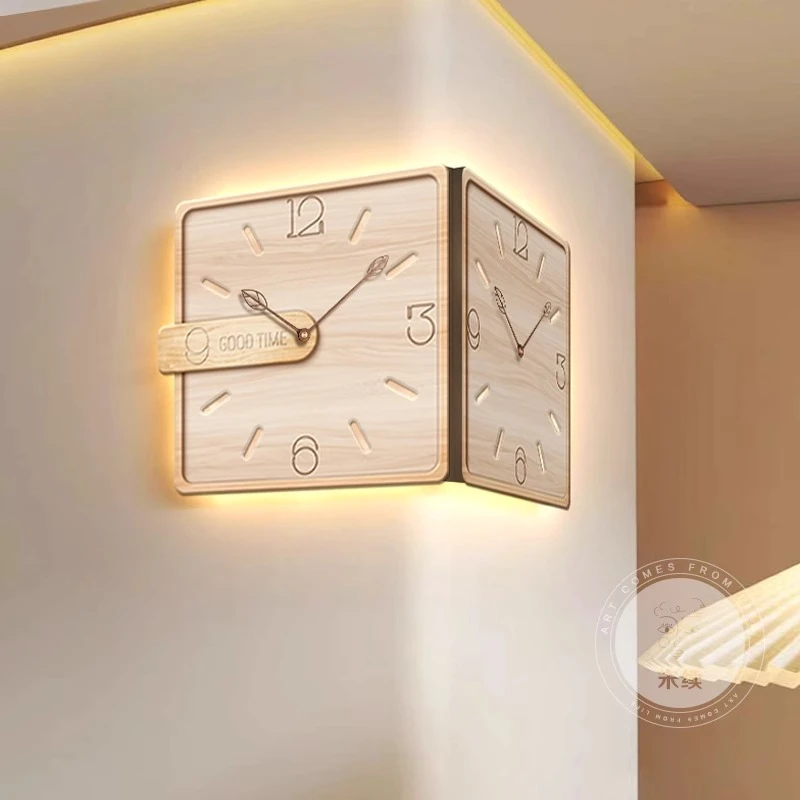 

LED Wall Clock with Light Dual-Faced Silent Clock Corridor Decoration Lamp Modern Minimalist Wall Timepiece for Dining Room
