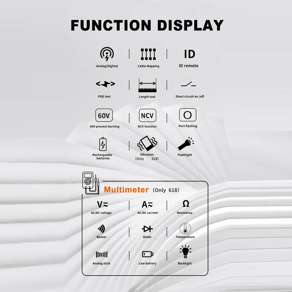 

2026 HOT ET618 Тестер сетевых кабелей с ЖК-дисплеем, аналогово-цифровой поиск, тестирование POE, тестер-трассировщик кабелей, инструмент для идентификации и маппинга проводки