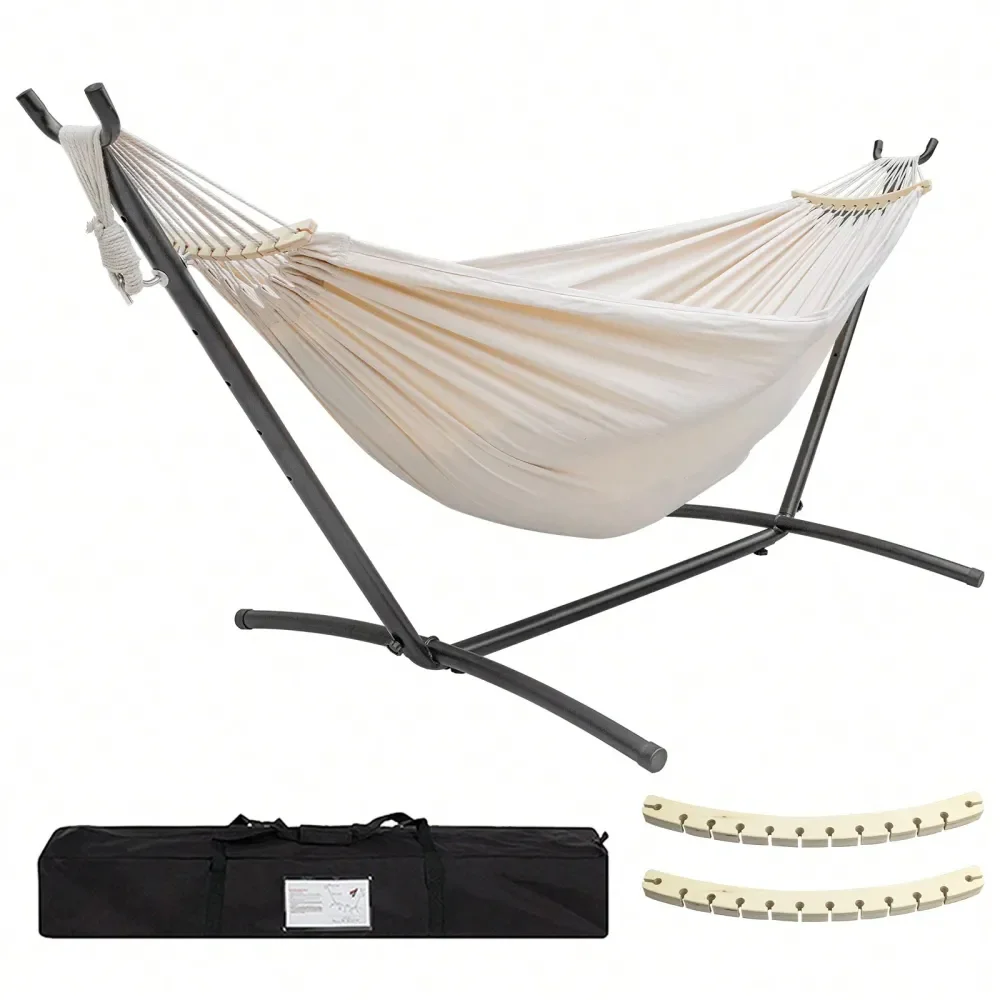 

Double Hammock With Stand Included 450lb Capacity Steel Stand, Premium Carry Bag Included And Two Anti Roll Balance Beam