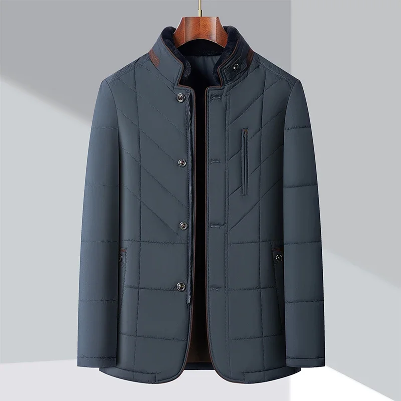 Veste matelassurera coupe-vent rétro pour hommes, Parka chaude, Manteau résistant au froid, Col en laine, Optique, Homme d'âge moyen, Affaires, Décontracté, Hiver, 2024