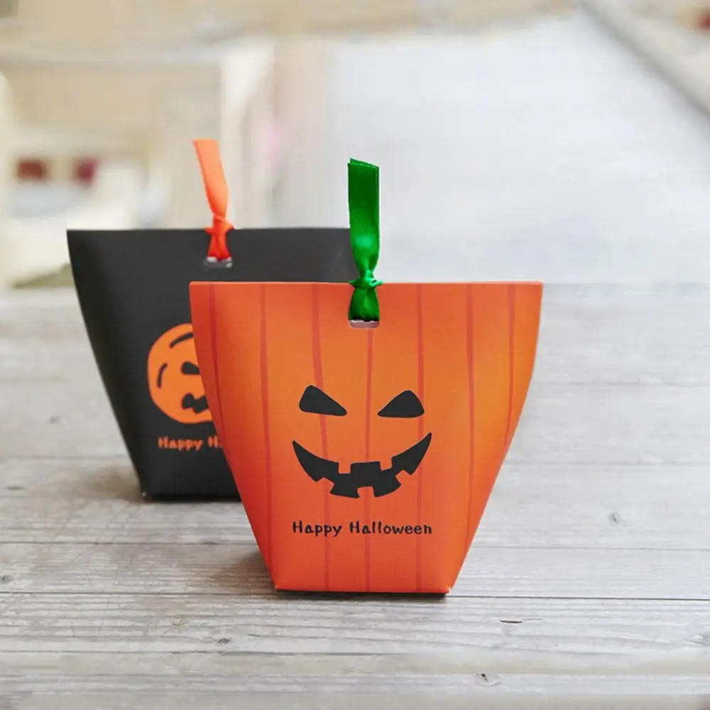 10 Pcs Cardboard Halloween Candy Box Easy To Assemble Ribbons Portable Packaging Bag Durable Widely use