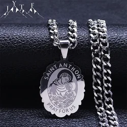 SAINT ANTHONY PRAY FOR US Stainless Steel Archangel Necklace Women/Men Silver Color Flower Necklaces Jewelry religieux  3191