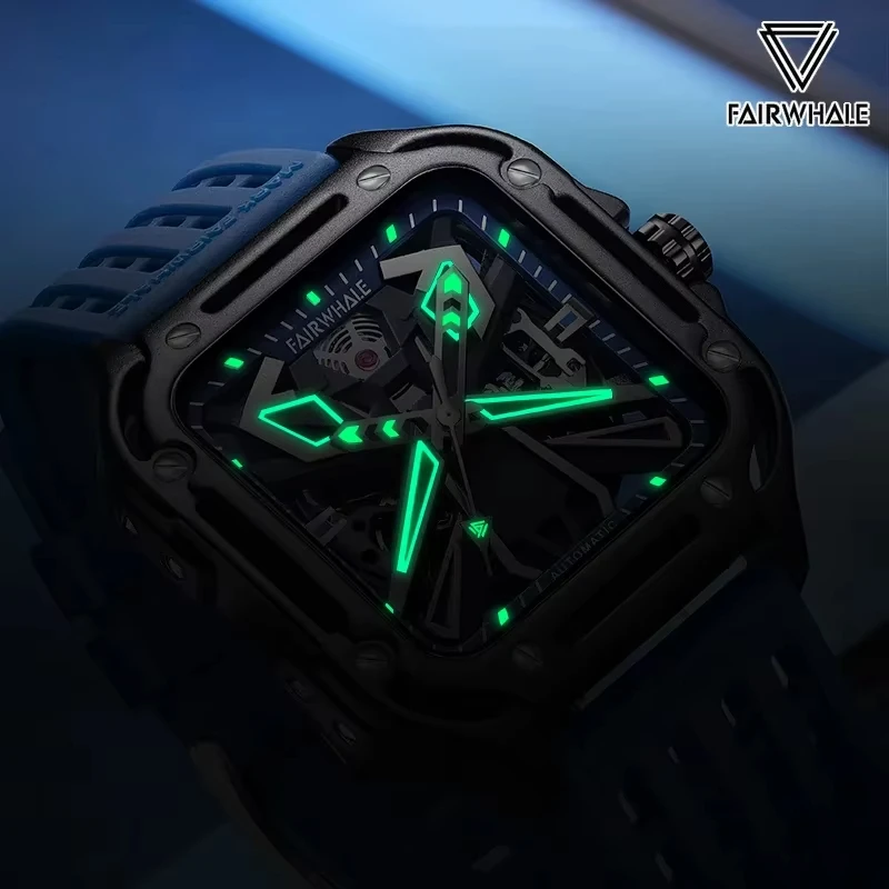 Mark Fairwhale Brand Cool Black Orologi meccanici da uomo Cinturino sportivo in silicone Orologio automatico da uomo alla moda impermeabile