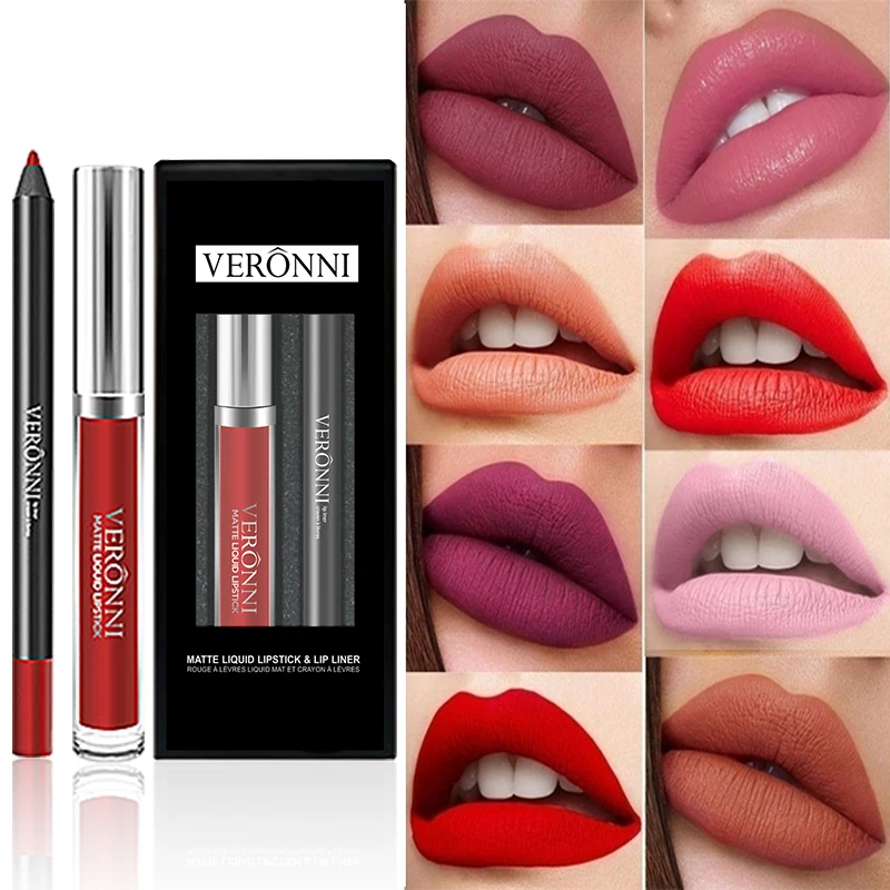 13 color lusterless liquid lipstick+lipliner set lip color makeup velvet lip color long-lasting waterproof VERONNI cosmetics set