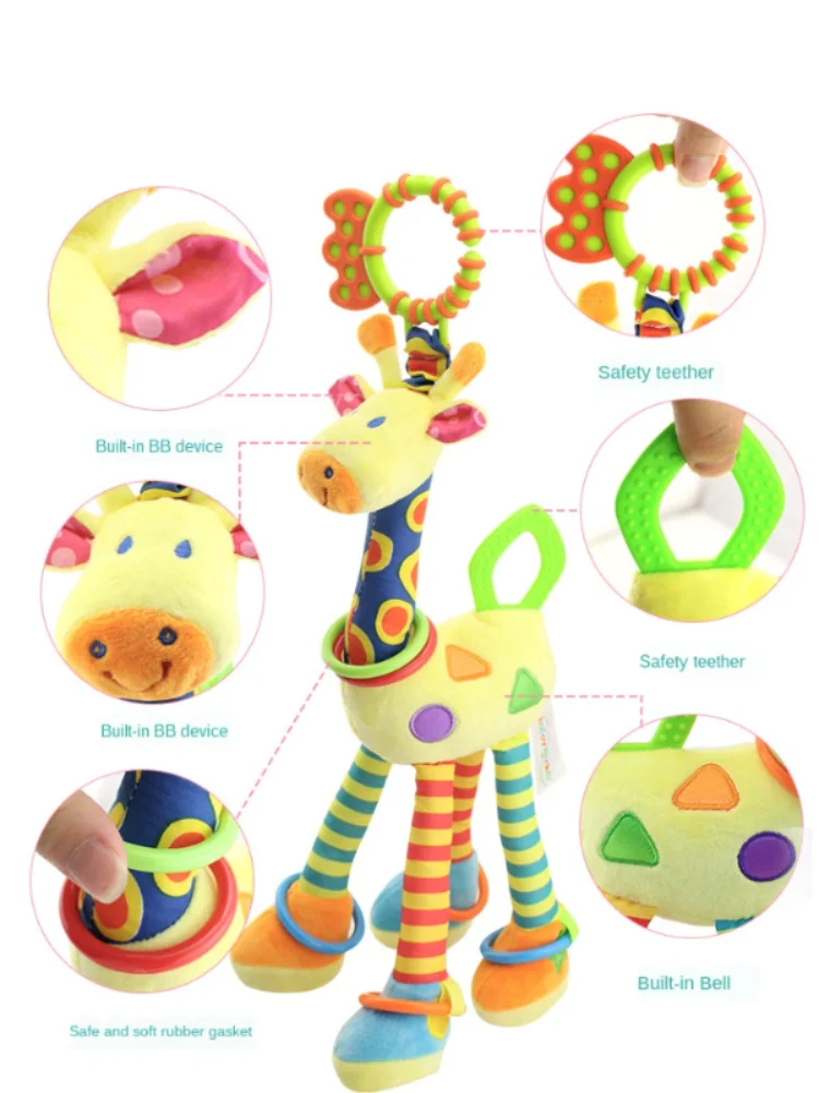Girafa macia animal sinos chocalhos de pelúcia infantil desenvolvimento do bebê lidar com brinquedos com mordedor brinquedo do bebê para recém-nascidos presentes