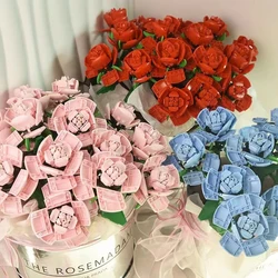 Building Blocks Bouquet Model Creative Romantic Red/Pink/Blue Rose Bouquet Love DIY Building Blocks Set Toy Girls Birthday Gift