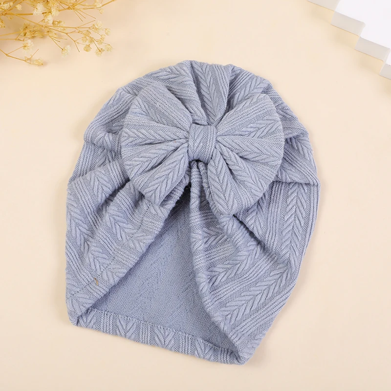 New Fashion Ribbed Bow Baby Turban Hat Infant Soft Elastic Beanies Cap Breathable Solid Color Baby Girl Bonnet Hats for Newborn