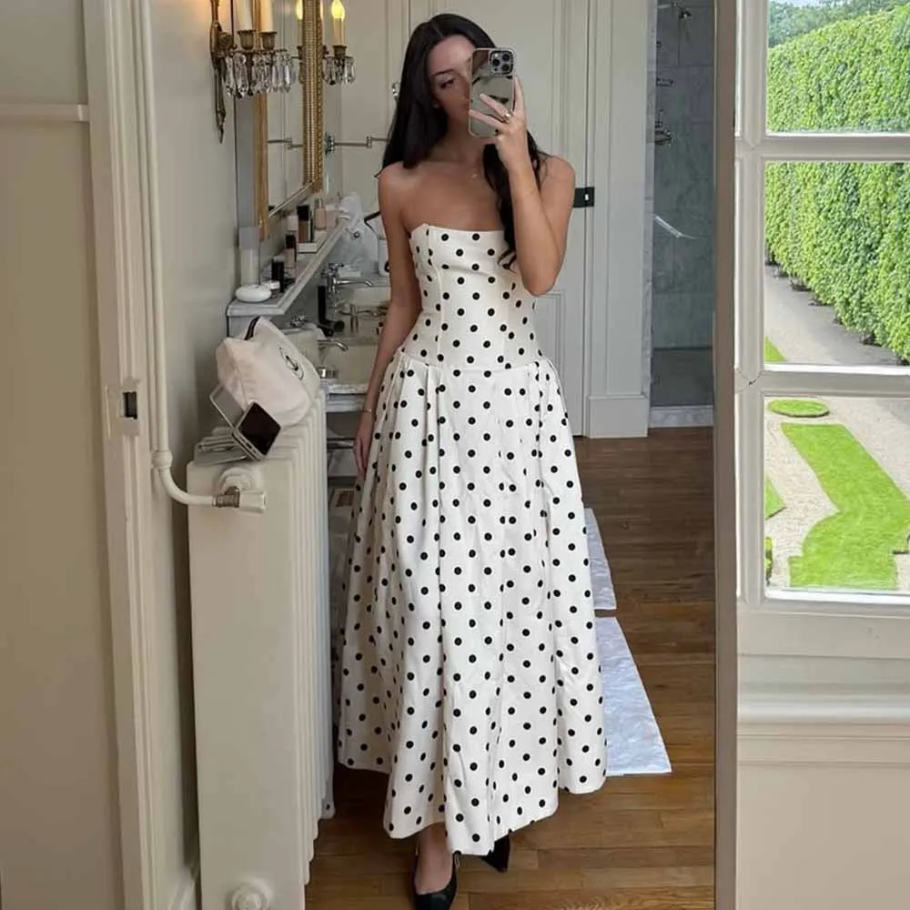 

Chic Women's Cocktail Dresses 2025 Satin A-line Prom Dress White and Black Strapless Ruched Classy Birthday Party Dress Midi