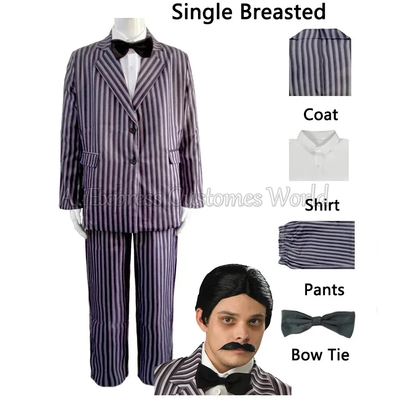 

Movie Wednesday Gomez Addams Cosplay Costumes Suit Anime Black Wigs Family Proms Uniform Outfits Halloween Carnival Suit For Man