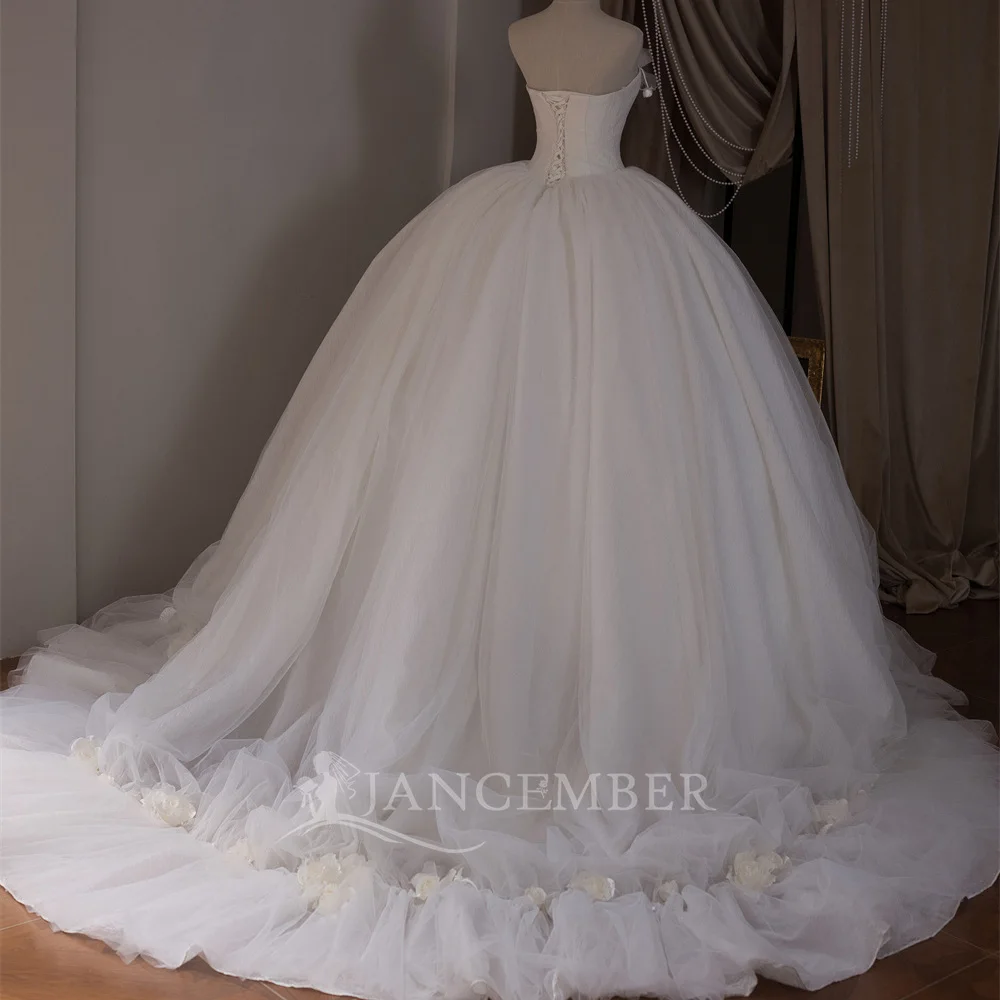 Romantic Ball Gown Wedding Dresses for Women Court Train Lace Strapless Robe De Mariee for Brides Customised ZW00387