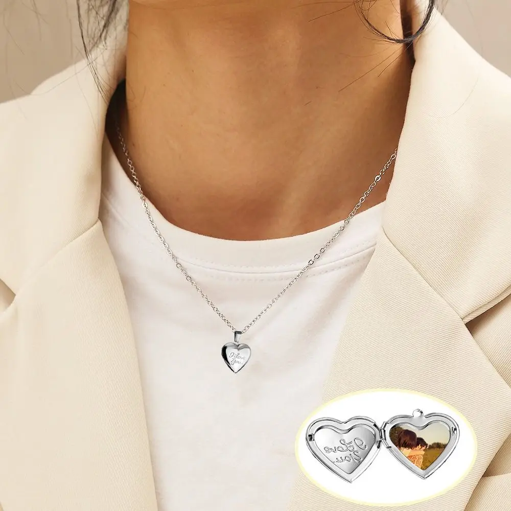 بسيطة قابلة للفتح الحب المغلف قلادة القلب الفولاذ المقاوم للصدأ قلادة سترة سلسلة سحر DIY عشاق المختنق قلادة زوجين #2