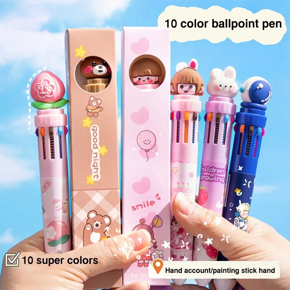 Stronauts/Dinosaurs/Animals 10-Color Pen 10 Colors Ink Quick Drying Ballpoint Pen Silicone Press Type Writing Tools