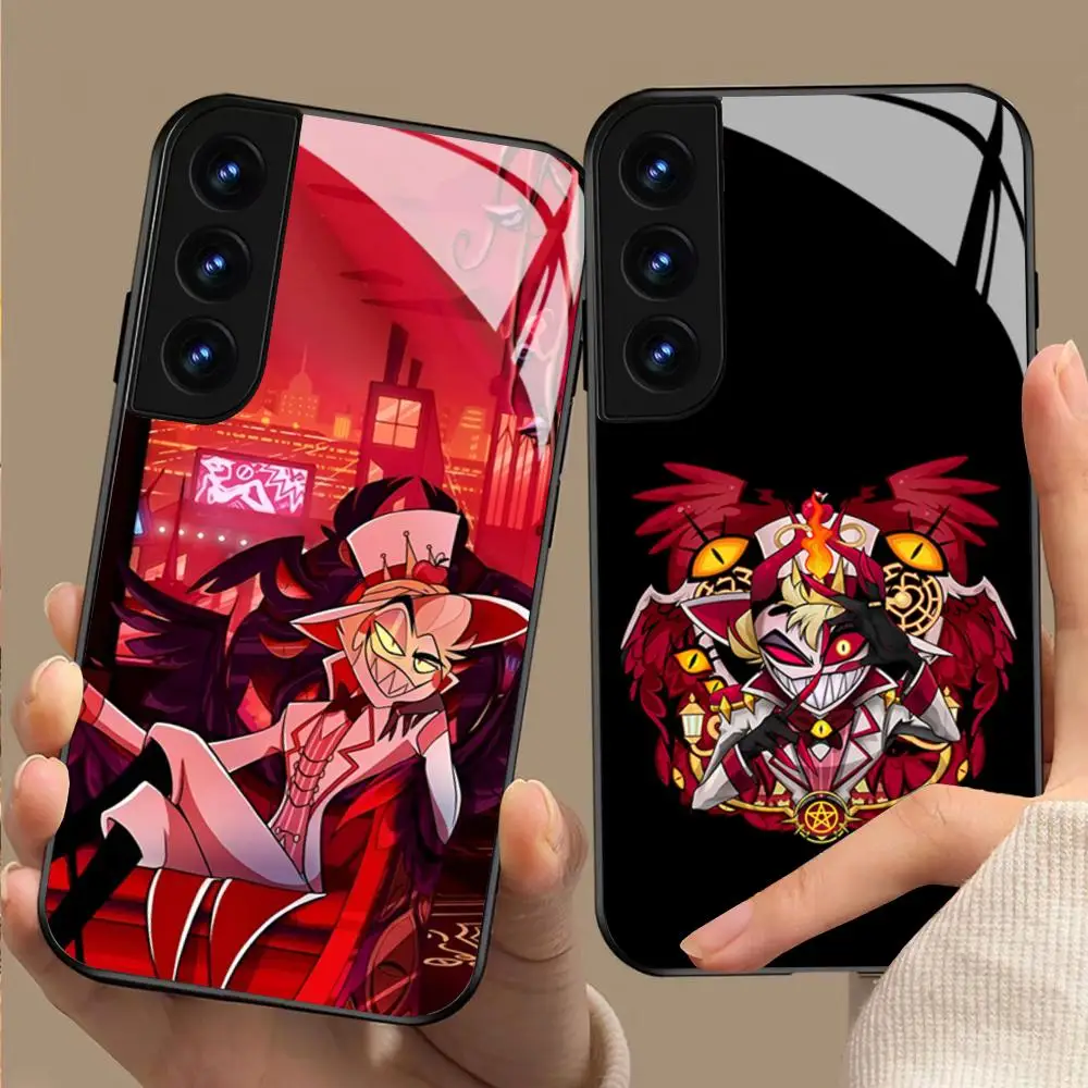 Hazbin H-Hotel Lucifer Magne Handyhülle für Samsung Galaxy S24 S26 S25 S23 S22 S21 S20 FE Edge Plus Ultra Schwarze Glasabdeckung