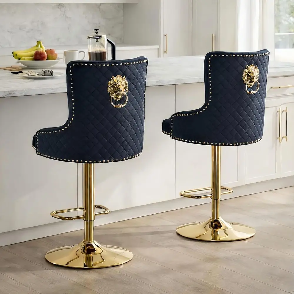 

Комплект из 2 барных стульев на поворотном основании с бархатной обивкой, с ручкой в виде львиного кольца, высокие стулья для кухонного острова, регулируемые по высоте