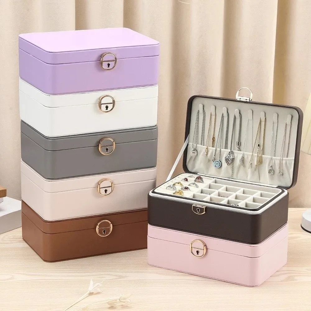 

PU Leather Jewelry Storage Box Large Capacity Waterproof Jewellery Display Case Locked Dustproof Jewelry Storage Case
