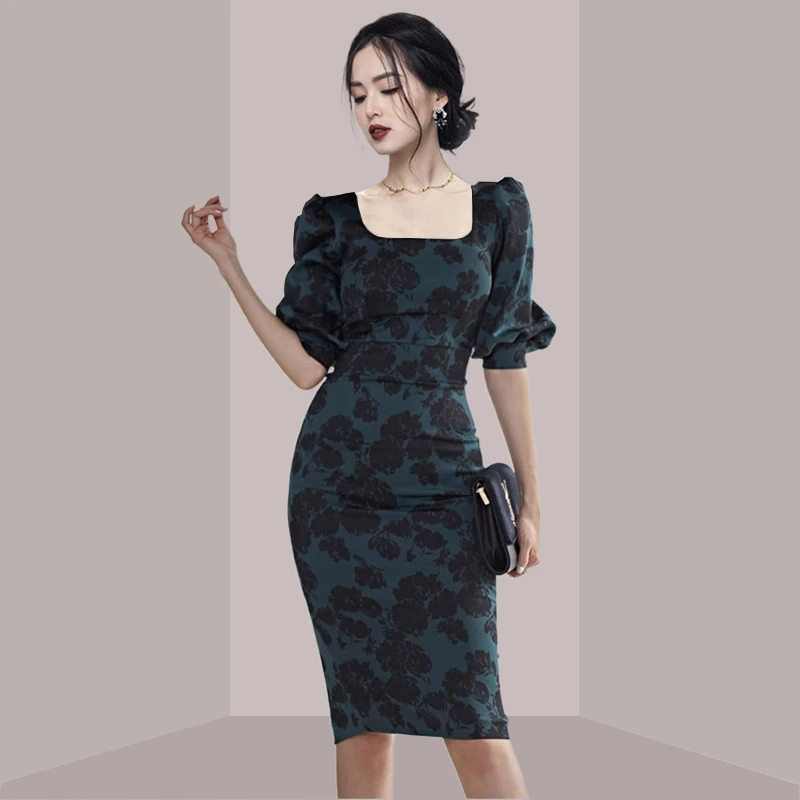 ชุดเดรสยาวระดับกลาง ลายดอกไม้ - French Vintage Floral Midi Dress บทวิจารณ์และราคา