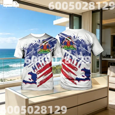 Haiti National Elements 3D Printed T-Shirt Patriotic Culture Casual Fabric Featuring National Flag Map Design Family Kids Tees