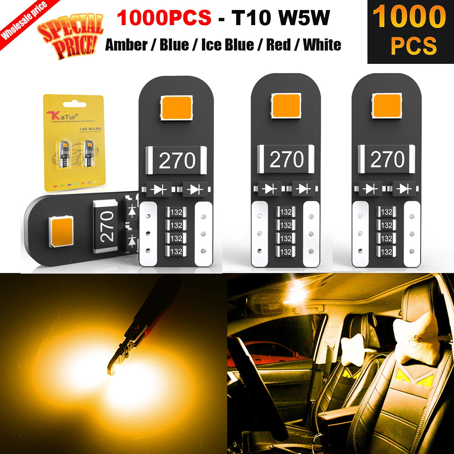 1000Pcs T10 194 W5W LED Side Marker License Plate Light Bulb Canbus Door Dome Light Bulb Bargain Sale 60000+ Hours Lifespan IP65