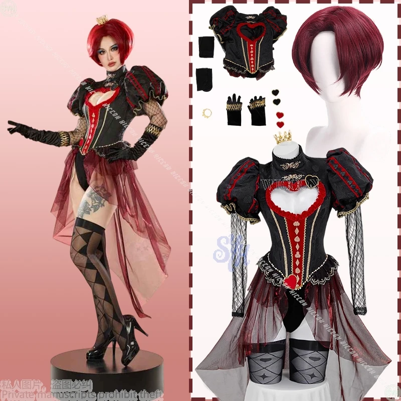 أنيمي الملكة مثير جوفاء خارج الحب أسود أحمر القوطية الرجعية لوليتا بذلة موضة Y2K الرعب حفلة الهالوين النشاط تأثيري