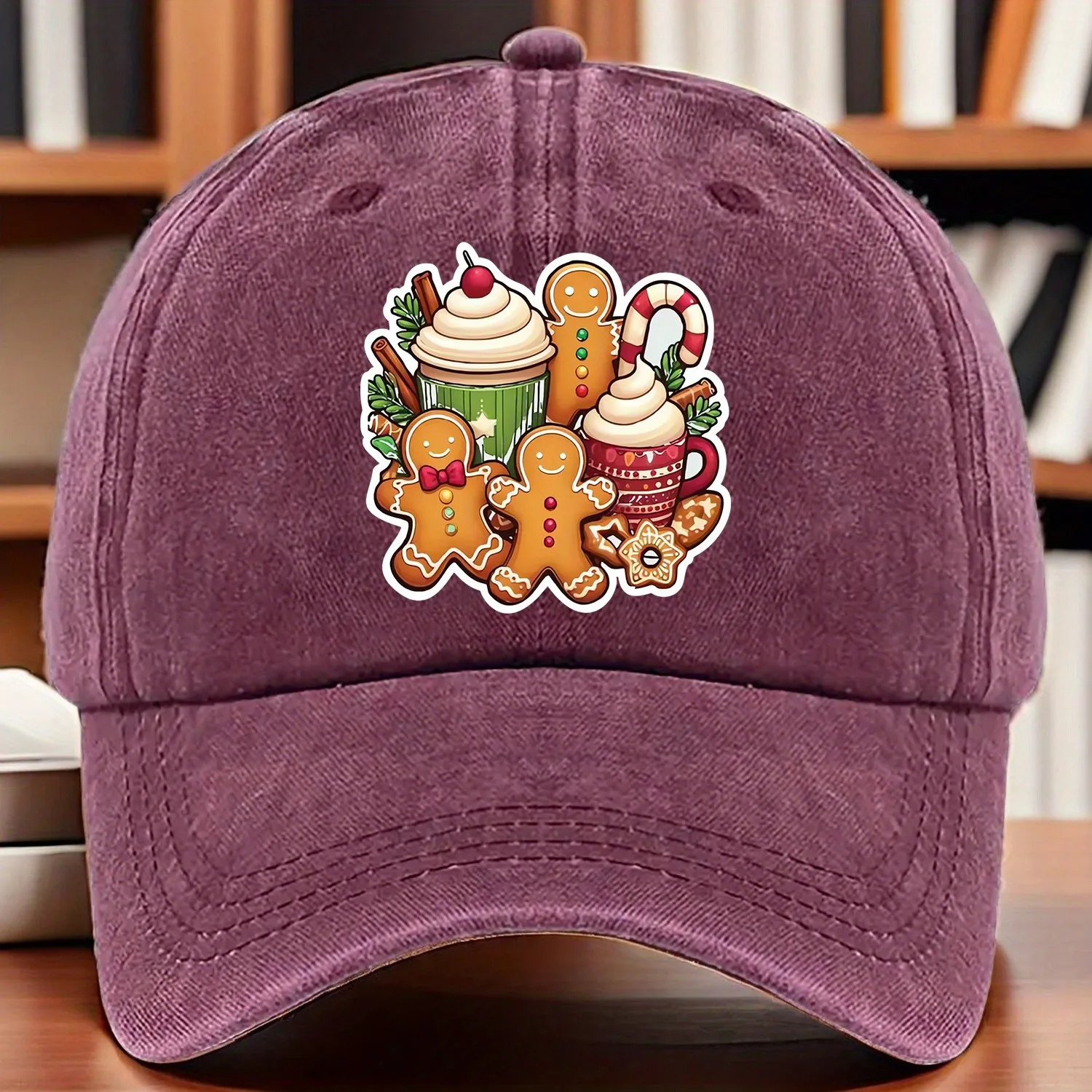 A Gingerbread for Man Christmas Sticker Fun themed Pattern-printed Baseball Cap Available in Multiple Colors