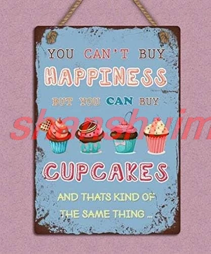 Kexle Shabby ChicSign Happiness is Cupcakes Vintage Retro Tin Metal Decor Sign Home Wall Decor 8x12 sign