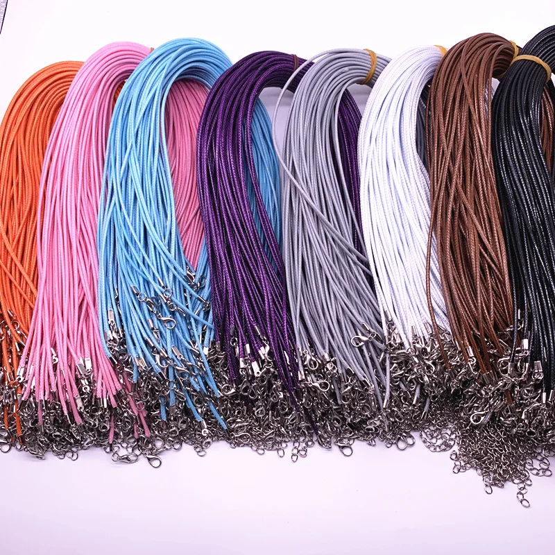 New 5pcs 2mm Leather Cord Wax Rope Chain Necklace Extender Chain Lobster Clasp DIY Jewelry Accessories