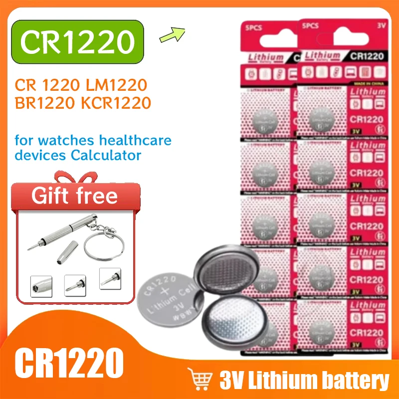 3V CR1220 Lithium Battery CR 1220 LM1220 BR1220 KCR1220 Button Coin Cell for Toy Watch Scale Calculator Car Remote Control Mouse